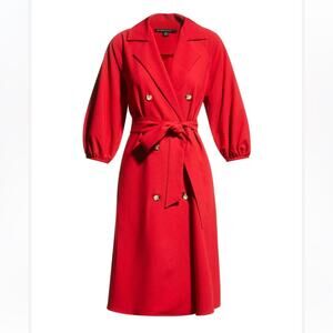 Black Halo Red Belted Puff Sleeve Belted Dress Sz 12